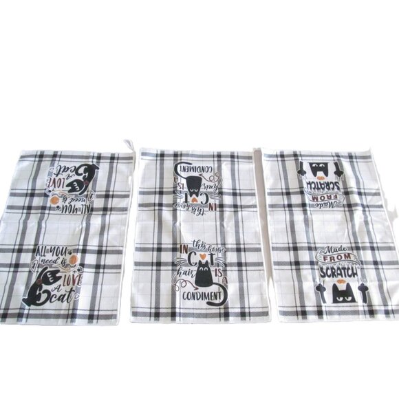 Cat lovers Theme Quotes Kitchen Cotton Dish Towels Set of 3 New - Picture 6 of 13